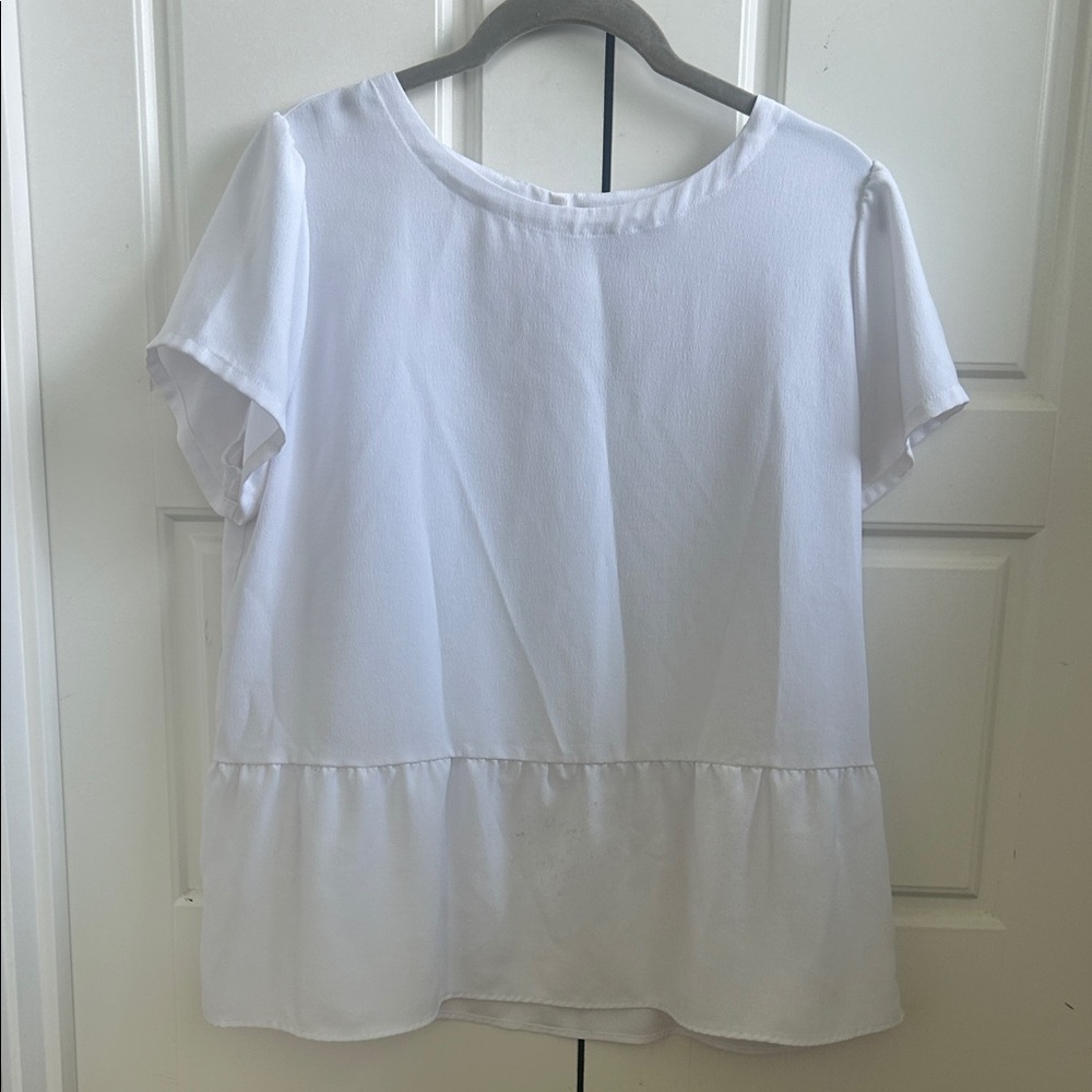 Loft Classic White Short-Sleeve Peplum Top - White